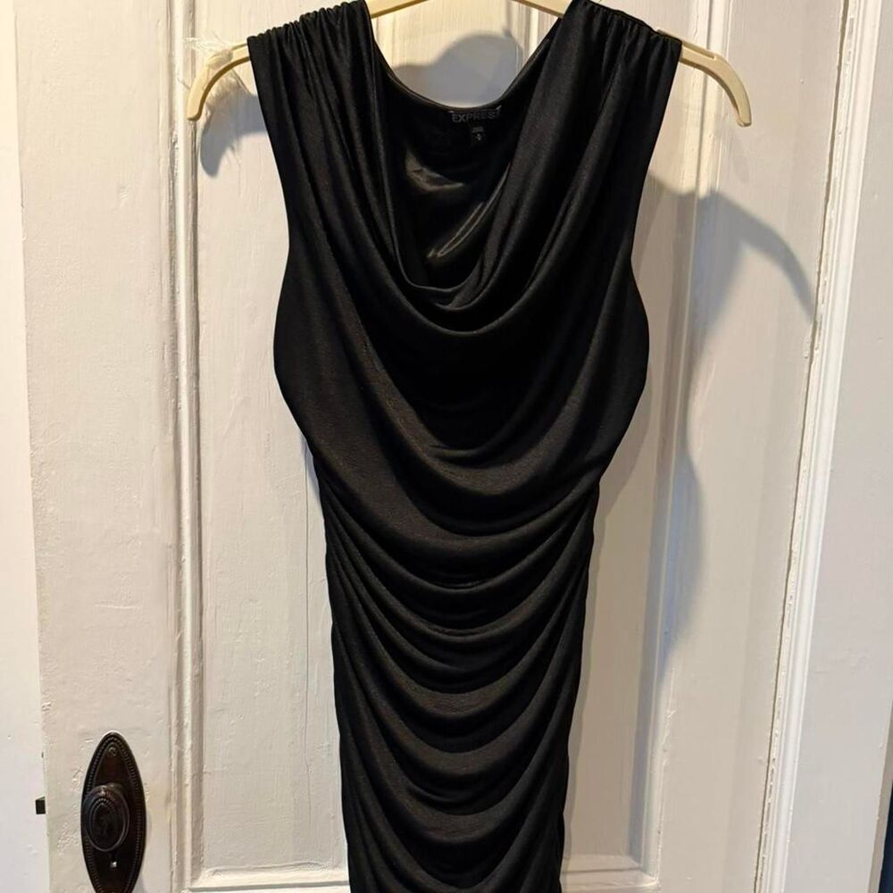 EXPRESS Black Cowl Neck Ruched Maxi Dress - Size M - Iconic Evening Look